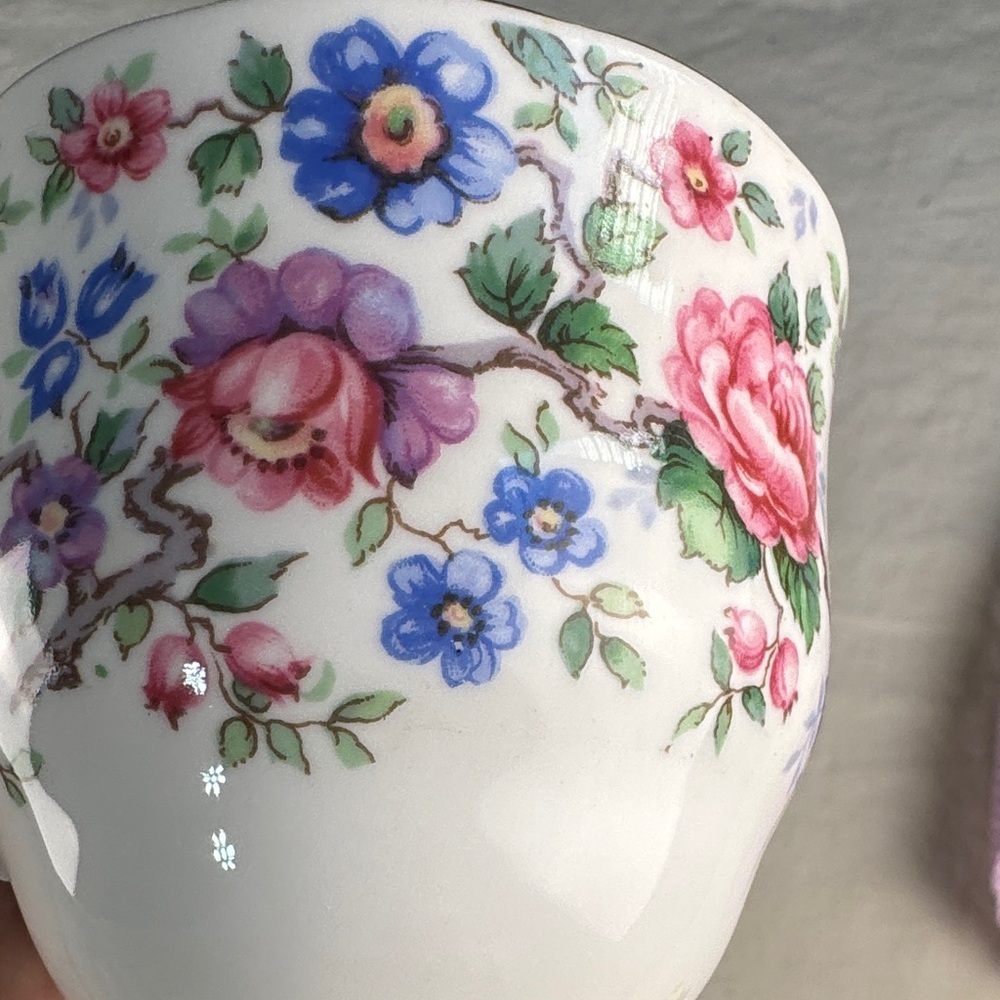 Crown Staffordshire Springtime Pattern Floral Bone China Teacup and Saucer Set - Picture 9 of 10